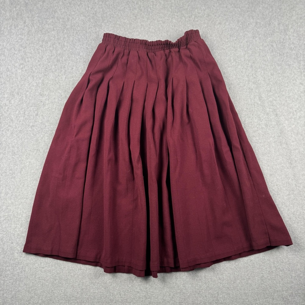 Marisa Christina Skirt‎ Womens PM Burgundy Pleated Midi Wool Blend Vintage